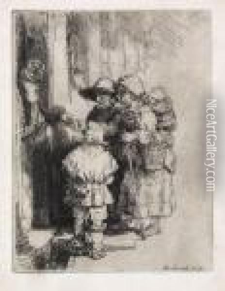 Beggars Recieving Alms At A Door Oil Painting - Rembrandt Van Rijn