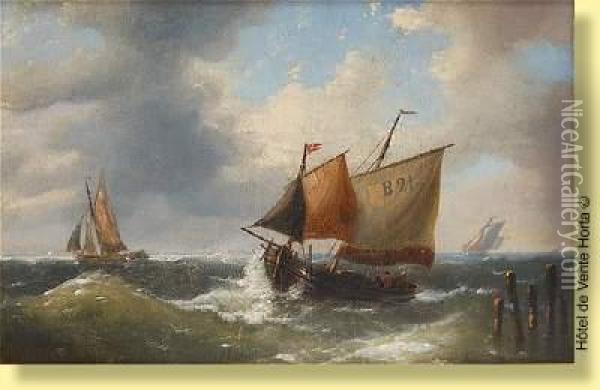 Bateaux De Peche Avant La Tempete Oil Painting - Louis Verboeckhoven