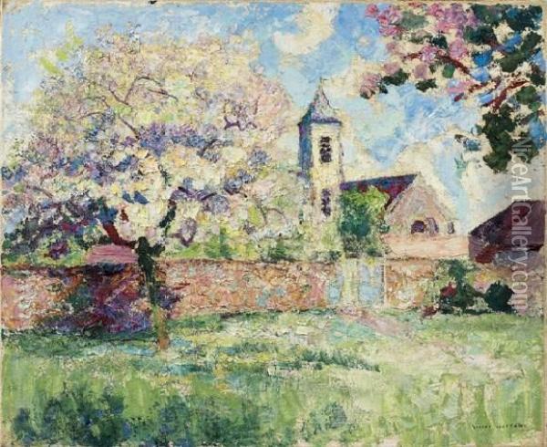 Arbre Fruitier En Fleur Devant Une Eglise Oil Painting - Victor Charreton