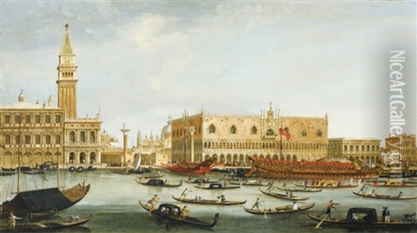 Venise, Le Bucentaure Pres Du Palazzo Ducale Oil Painting - Vincenzo Chilone