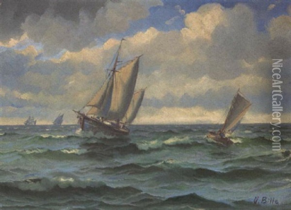 Marine Mit Einlaufenden Fischerbooten Oil Painting - Vilhelm Victor Bille
