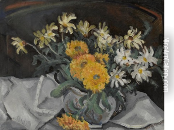 Still Life With Daisies And Chrysanthemums Oil Painting - Rinaldo Cuneo