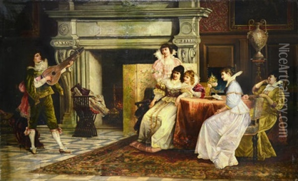 Performing For The Ladies Oil Painting - Ladislaus Bakalowicz