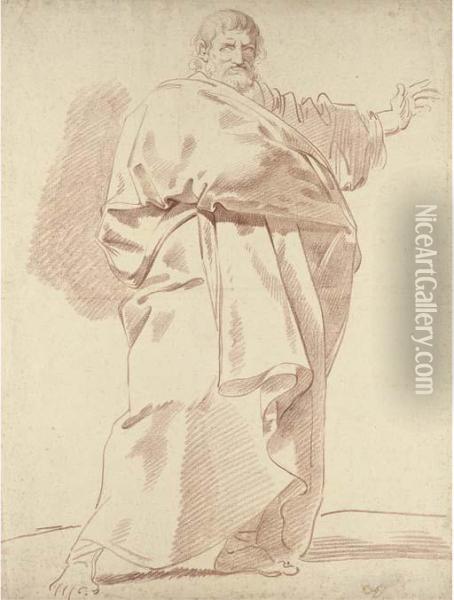 A Bearded Man In A Thick Cloak Gesturing To The Right Oil Painting - Jean Simon Berthelemy