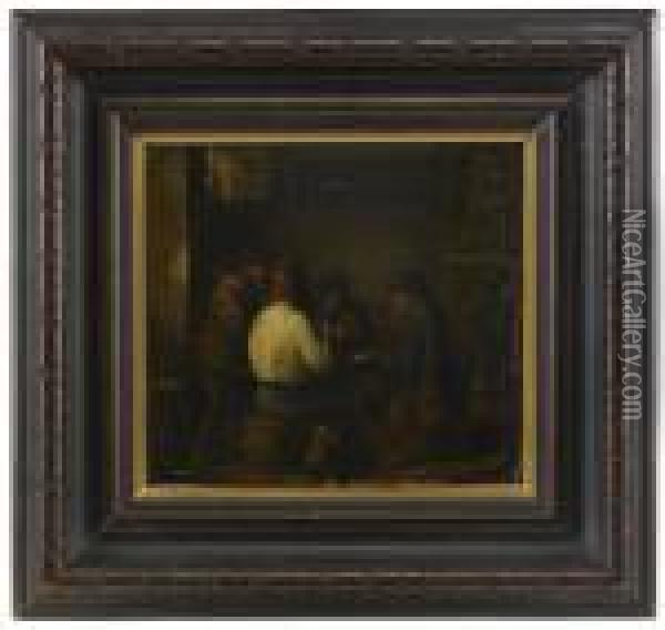 Vardshusinterior Med Kortspelande Bonder Oil Painting - David The Younger Teniers