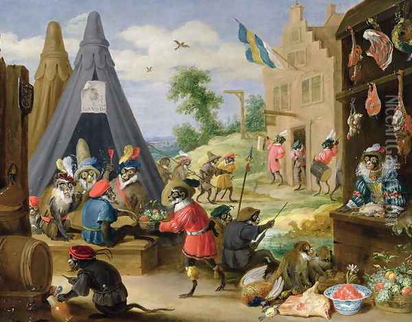 A Monkey Encampment Oil Painting - David The Younger Teniers