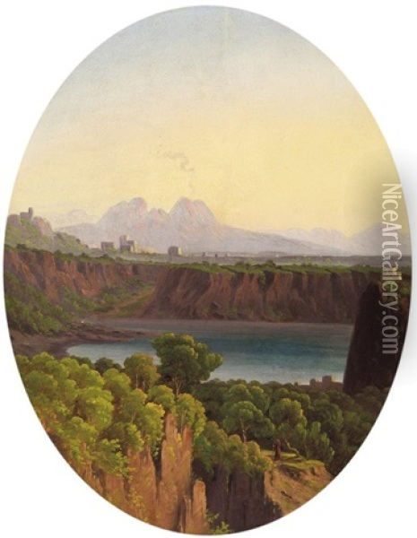 Italienische Gebirgslandschaft Mit Einem See Oil Painting - Carl (Karl) Wilhelm Goetzloff