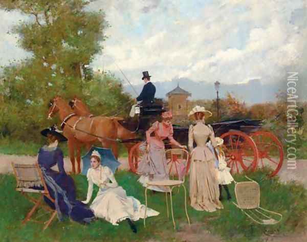 Un daa en el parque (A day in the park) Oil Painting - Francisco Miralles Galup