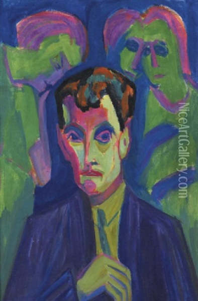 Portrait Albert Muller Mit Drei Frauen Oil Painting - Hermann Scherer