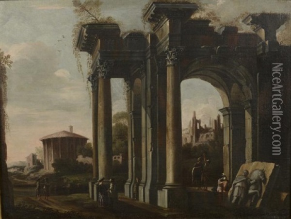 Repos Des Soldats Dans Une Architecture En Ruines Oil Painting - Giovanni Ghisolfi