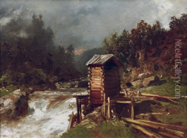 Norwegian Landscape With Waterfall Oil Painting - Morten Mueller