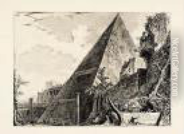 Piramide Di C. Cestio; And 
Veduta Del Tempio Di Cibele A Piazza Della Bocca Della Verita (h.36; And
 47) Oil Painting - Giovanni Battista Piranesi