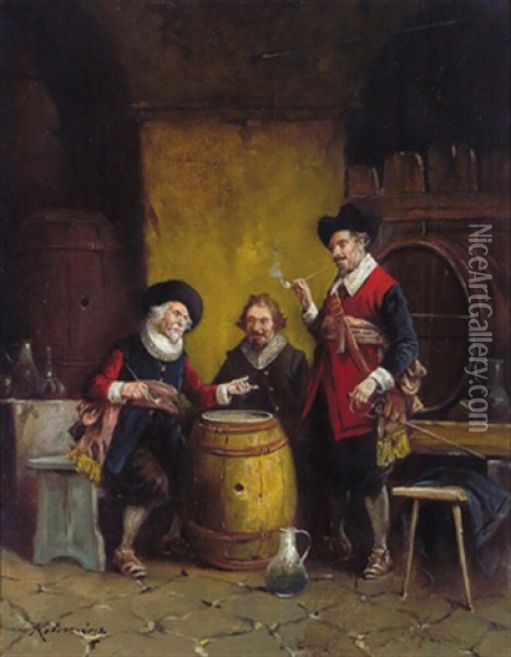 Im Weinkeller Oil Painting - Lajos Koloszvary