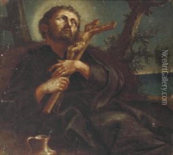 A Saint Holding A Crucifix Oil Painting - Giovanni Battista (Baciccio) Gaulli