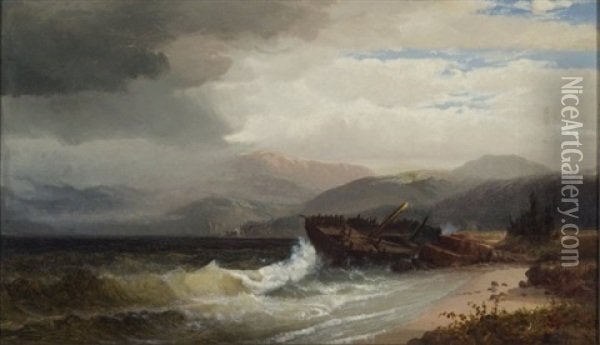 Shipwreck Oil Painting - Harrison Bird Brown