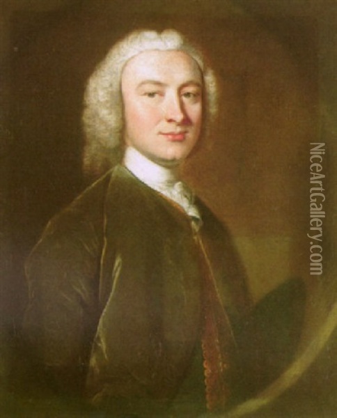 Portrait Of A Gentleman Wearing A Green Coat Oil Painting - Joseph Highmore