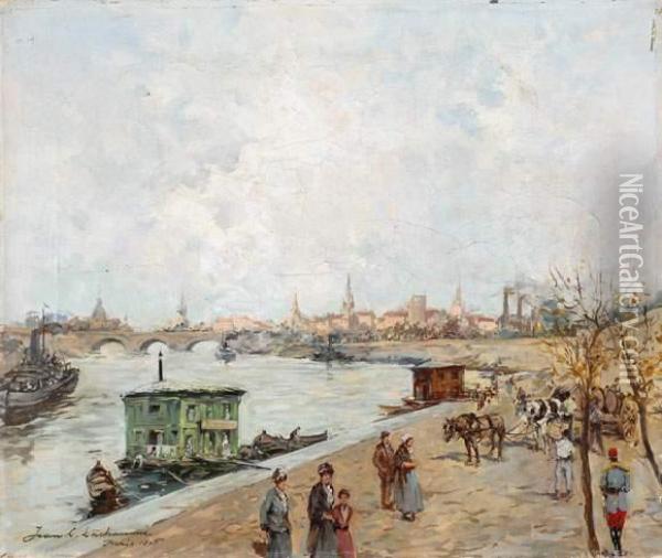 La Seine A Paris, 1895 Oil Painting - J-L. L.De Gavaux,dit Cheret