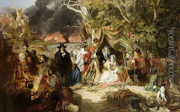 Highgate Fields During the Great Fire of London in 1666, 1848 Oil Painting - Edward Matthew Ward