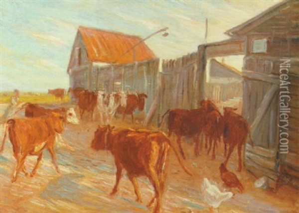 Kalvene Drives Hjem On Aftenen Oil Painting - Theodor Philipsen