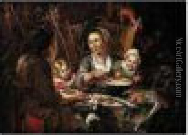 A Peasant Family At Dinner Oil Painting - Willem Van Herp