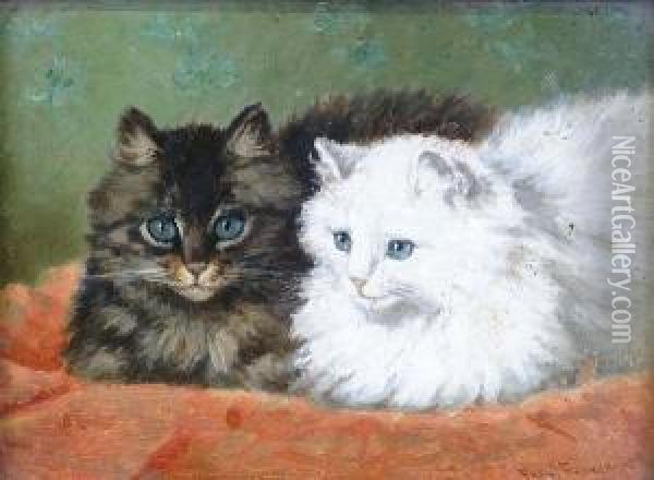 Two Cats Resting On A Cushion Oil Painting - Frederick, Fred French