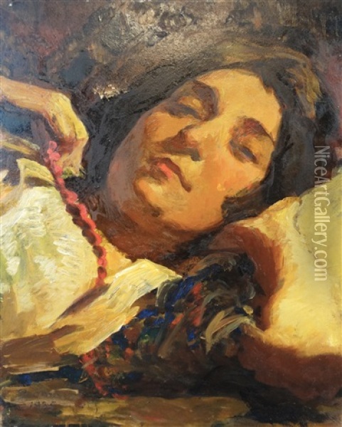Margareta-elvira Cofcinschi's Portrait Oil Painting - Ipolit Strambulescu (Strambu)