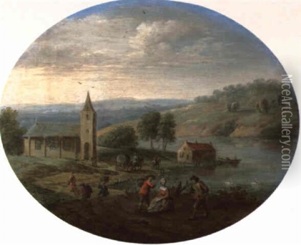 Fluslandschaft Mit Kirche Oil Painting - Arnold Frans (Francesco) Rubens