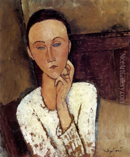 Lunia Czechowska (la Main Gauche Sur La Joue) Oil Painting - Amedeo Modigliani
