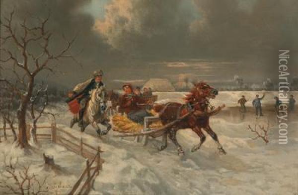 Ausfahrt Im Winter Oil Painting - Eduard Gotzelmann