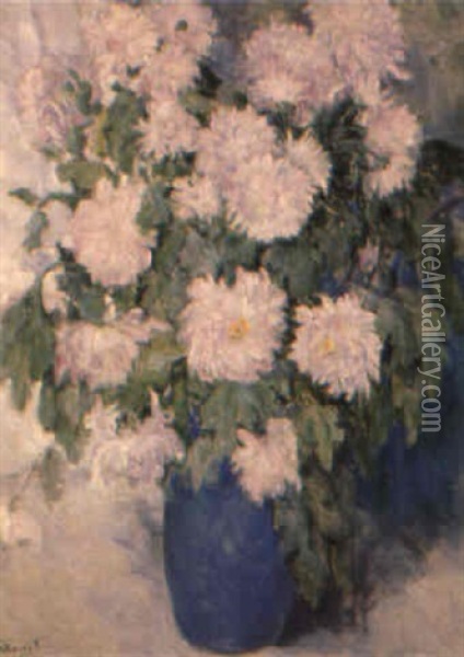 A Still Life Of Chrysanthemums Oil Painting - Valeria Telkessy