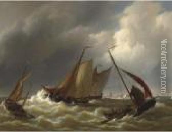 On Choppy Waters Oil Painting - Petrus Jan Schotel