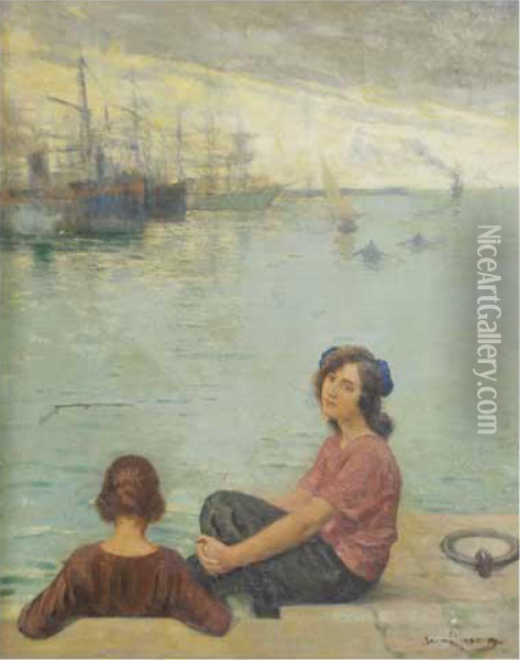 Mujeres En El Puerto Oil Painting - Joan Llimona