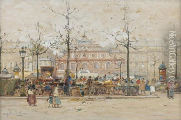 Market Place Oil Painting - Eugene Galien-Laloue