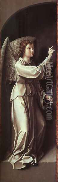 The Angel of the Annunciation (originally outer-left wing of an altarpiece) 1500 Oil Painting - Gerard David