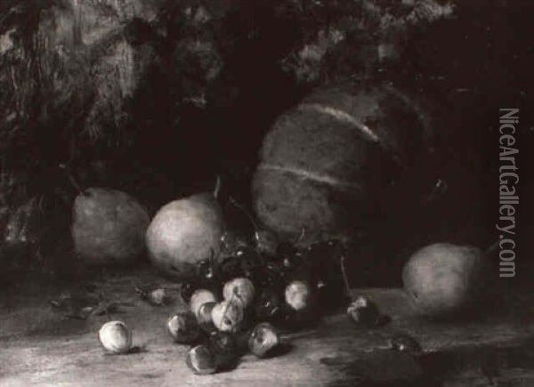 Still Life With Cherries, Pears And Melon Oil Painting - Harry Fenn