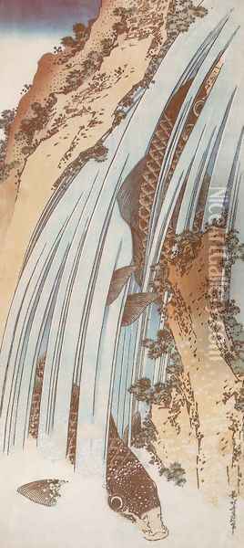 Carp in a Waterfall Oil Painting - Katsushika Hokusai