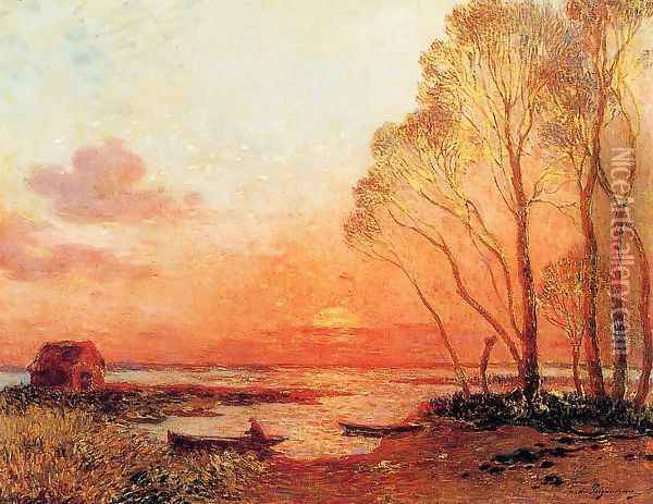 Sunset on the Brfiere Oil Painting - Ferdinand Loyen Du Puigaudeau
