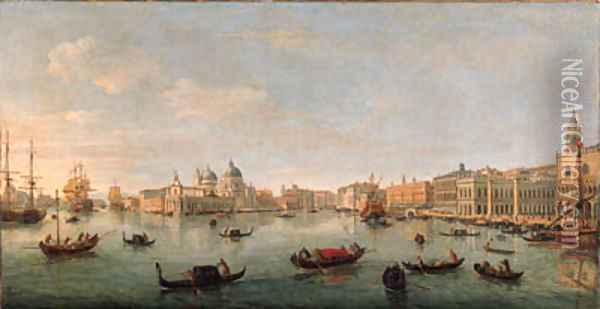 The Bacino di San Marco, Venice, looking west towards the mouth of the Grand Canal, the Doge's Palace, the Piazzetta, and the Redentore Oil Painting - Caspar Andriaans Van Wittel