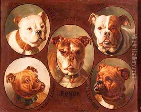 Nell Dido Punch Maggie lauder and Alexander English Bulldogs Oil Painting - Antoine or Tony Dury
