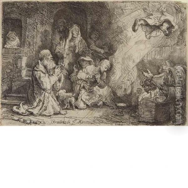 The Angel Departing From The Family Tobias Oil Painting - Rembrandt Van Rijn