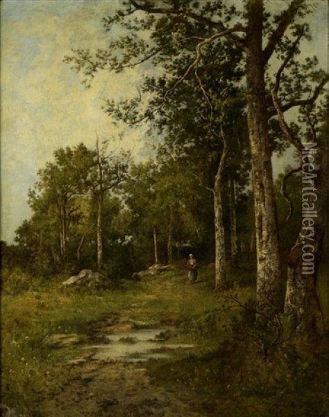Waldlichtung Mit Reisigsammlerin Oil Painting - Leon Richet