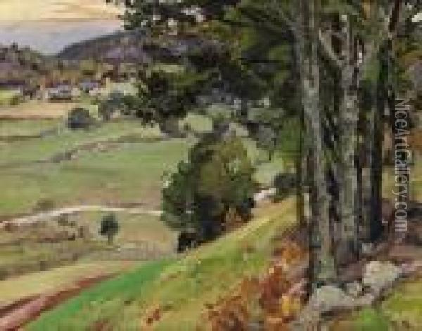 A View Down To The Farm Oil Painting - George Gardner Symons