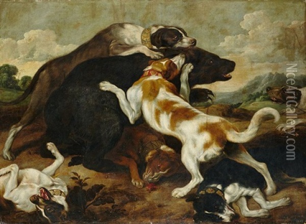 Perros Atacando A Un Oso Oil Painting - Paul de Vos