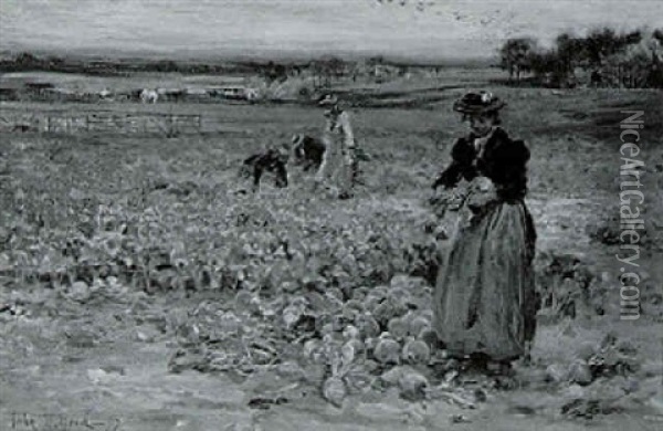 The Turnip Harvesters Oil Painting - John Robertson Reid