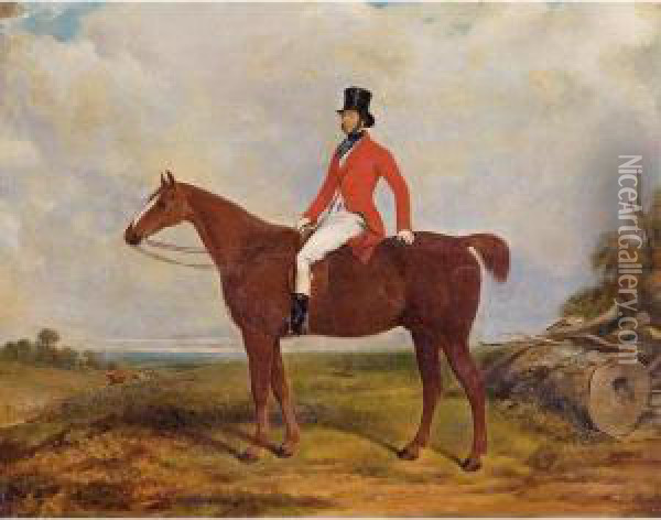 A Gentleman On A Hunter, A Hunt Beyond Oil Painting - William Barraud