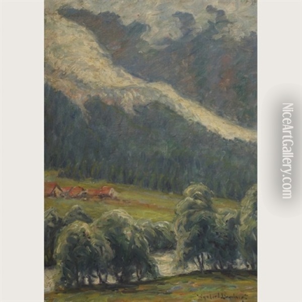 Village In A Verdant Valley Oil Painting - Wynford Dewhurst