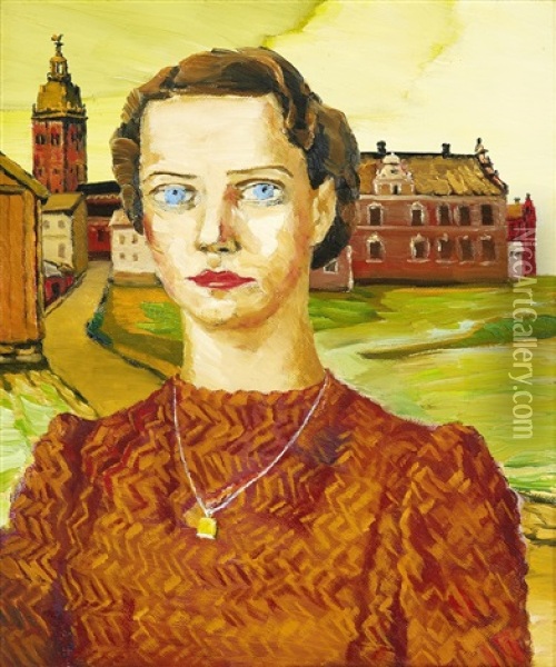 Kvinnoportratt Oil Painting - Gunnar Loeberg
