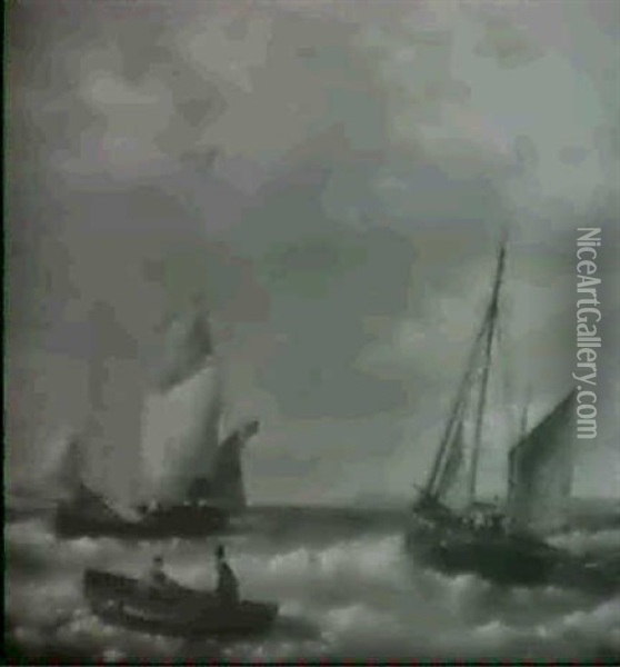 Fishing Boats At Sea Oil Painting - Abraham Hulk the Elder