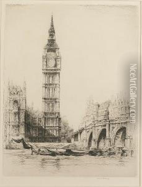 Big Ben From Westminster Bridge Oil Painting - Frederick Arthur Farrell