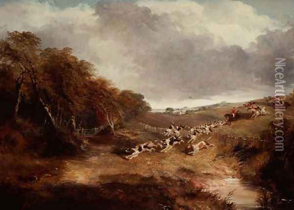 The Cambridgeshire Hunt: Full Cry, 1845 Oil Painting - John Frederick Herring Snr